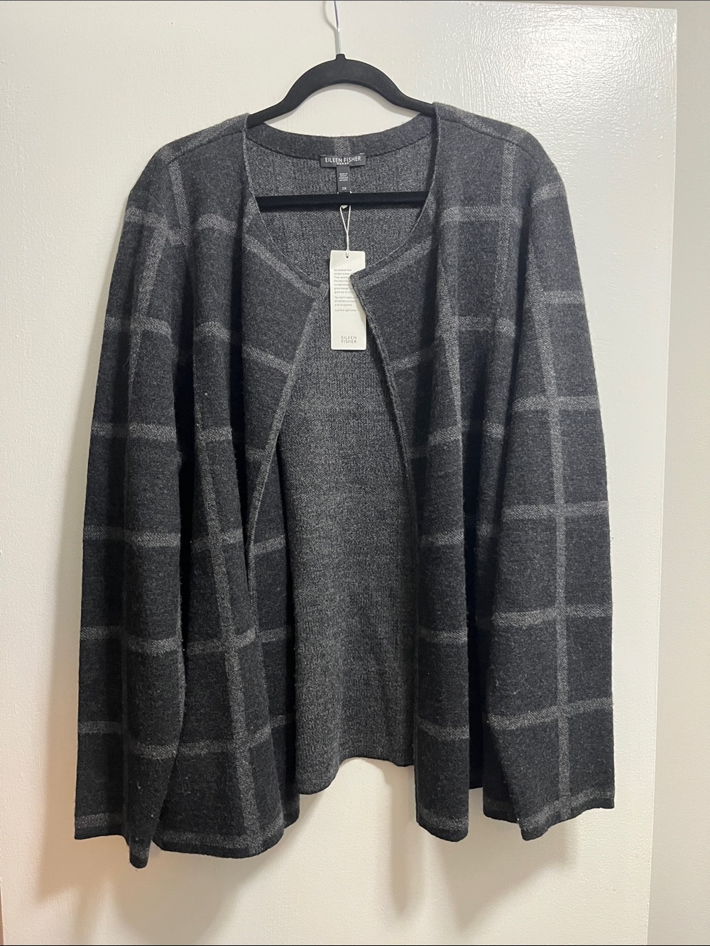 Eileen Fisher Merino Wool Windowpane Open-Front Cardigan
